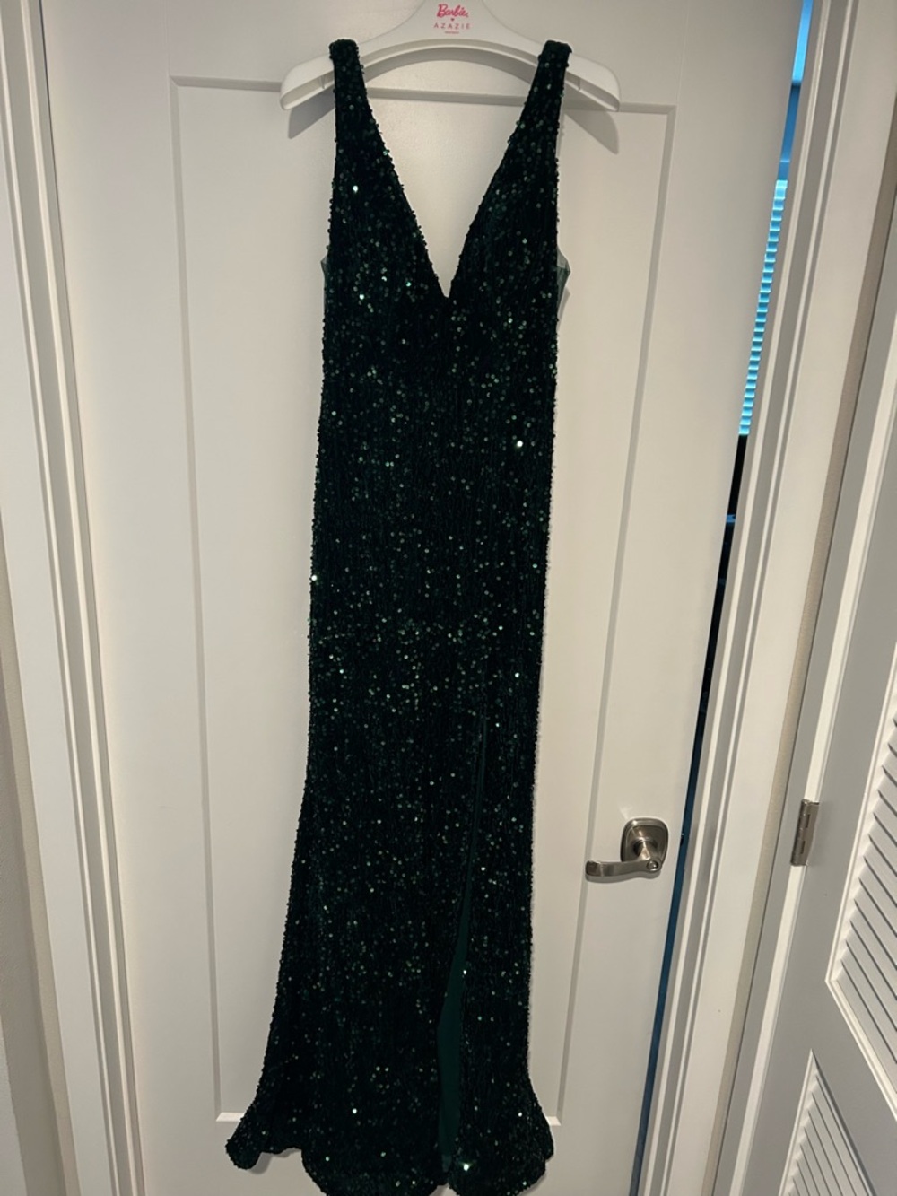 Sequin V-Neck Evening Gown in Deep Emerald